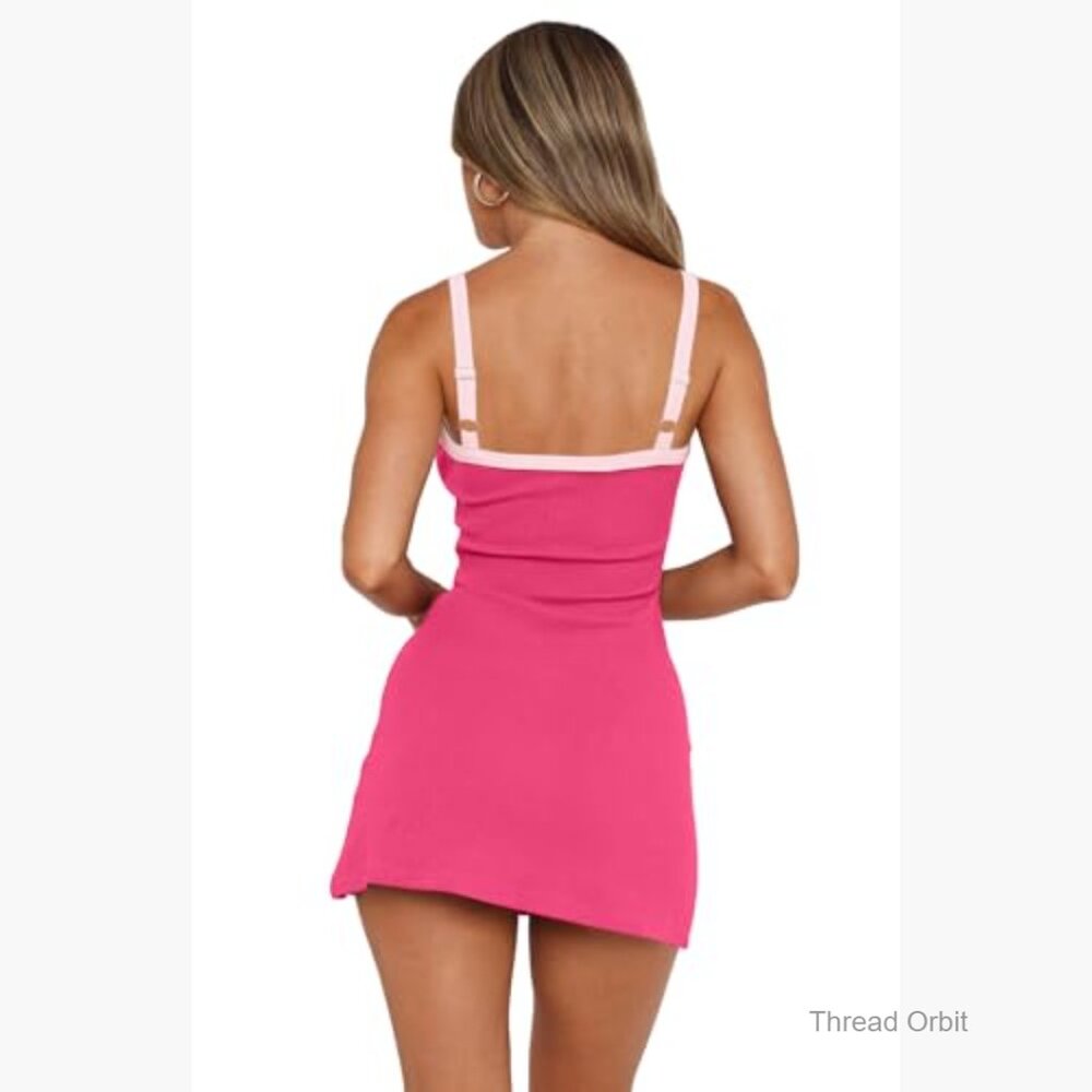 Ribbed Bodycon Mini Dress Square Neck Sleeveless Tank Top Summer Casual Party - Picture 3 of 6